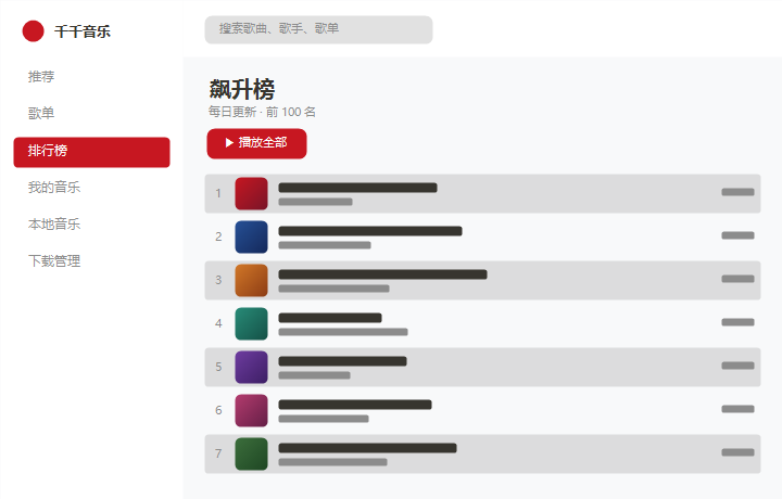 千千音乐飙升榜 界面示意图